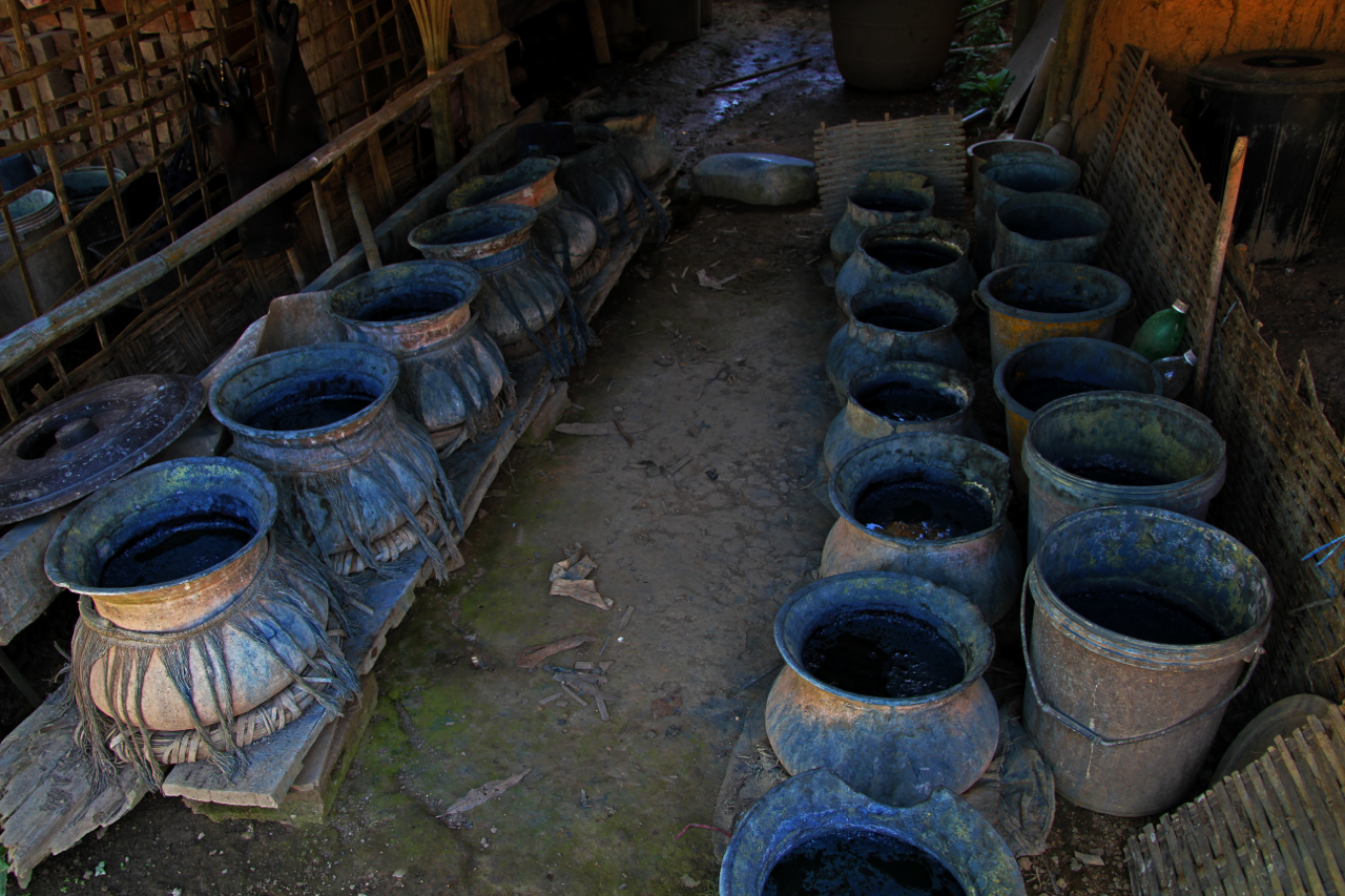 Indigo dye stored in pots